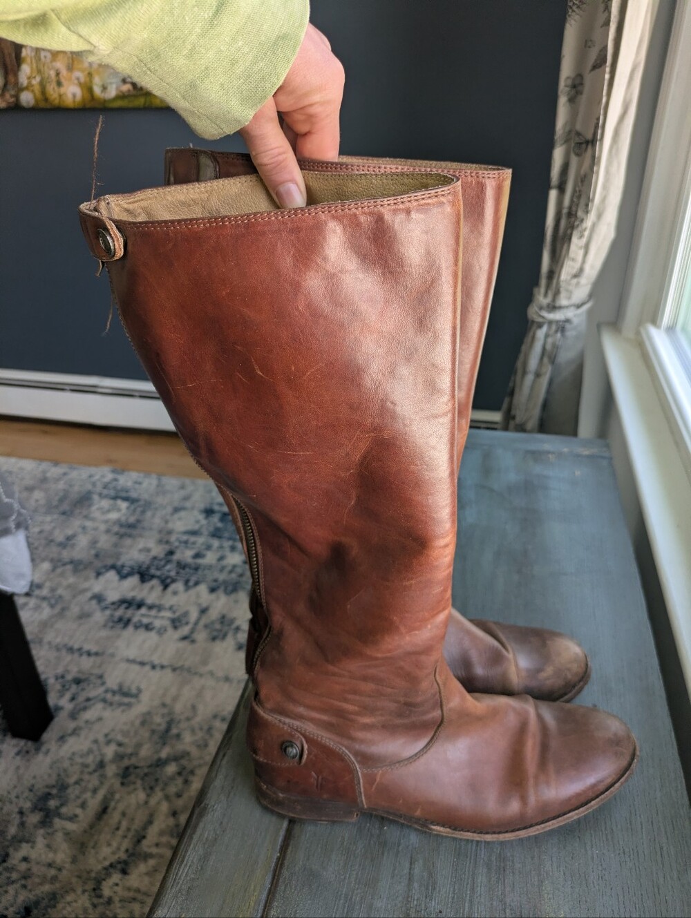 Frye Classic Tall Leather Riding Boots - Brown extended calf Size 11